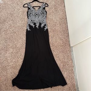Black/silver beaded evening gown